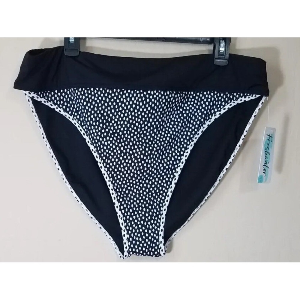 Freshwater Bikini Bottom Women XXL (20) Black White Dots Swim Suit NEW